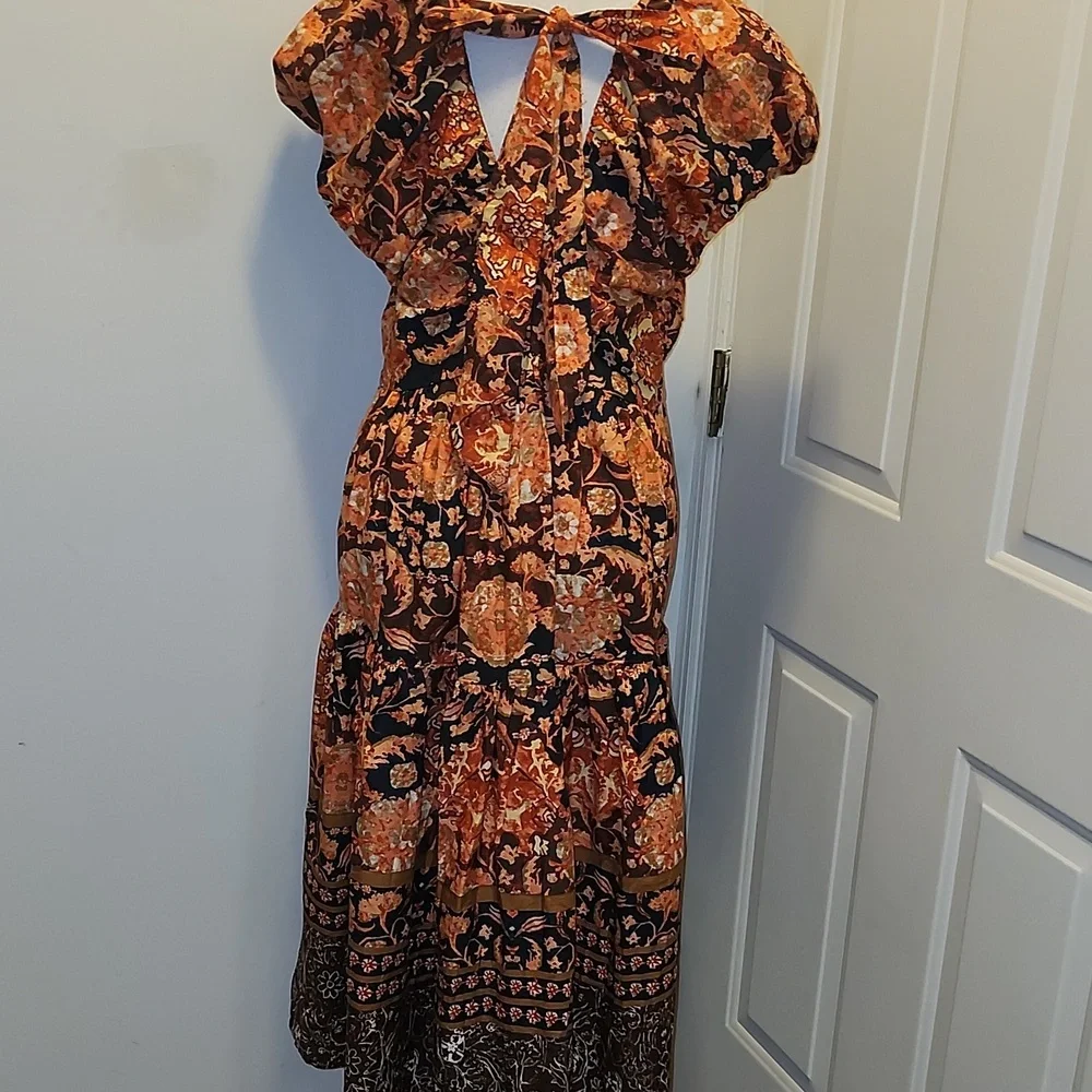 By Anthropologie Cotton Floral babydoll Midi dress Deep V Flora